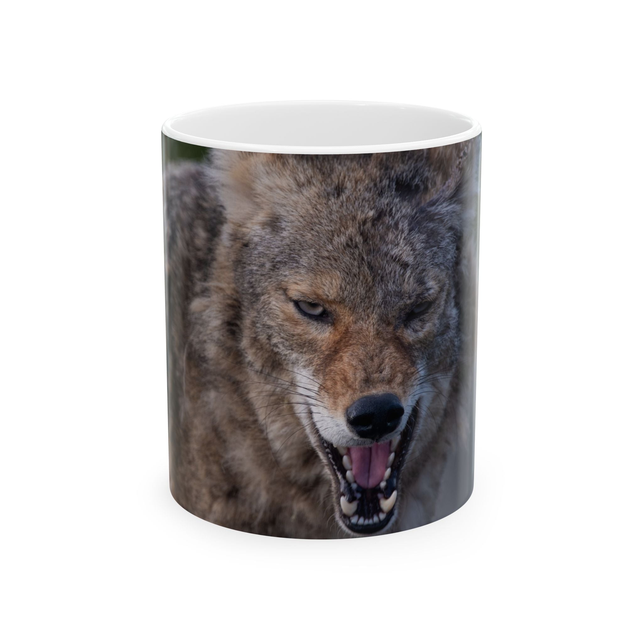 Angry Coyote Photo Ceramic Mug — Wild Predator Coffee Cup (11oz, 15oz)