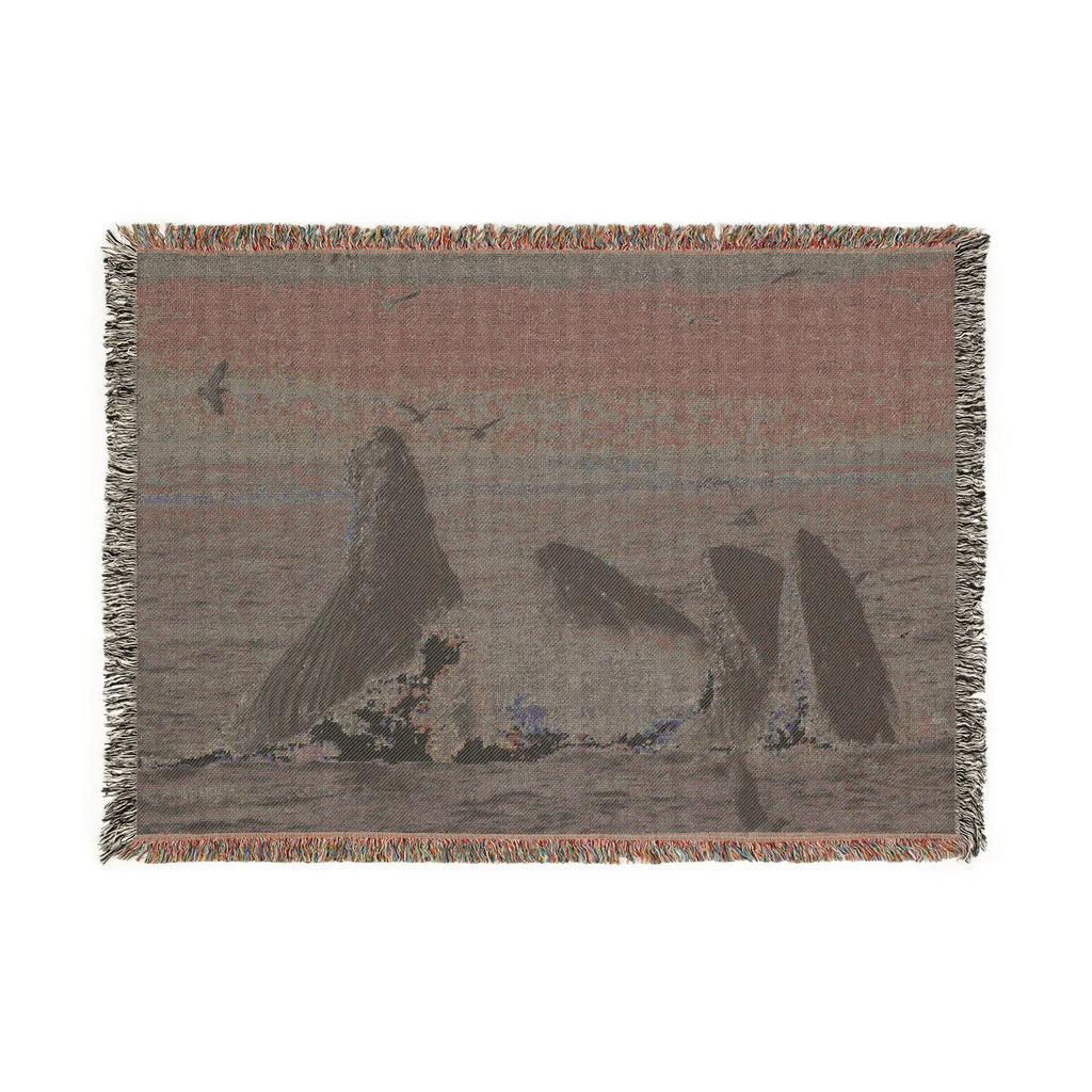 Humpback Whale Group Lunge Feed Woven Blanket - Ocean Scene Throw