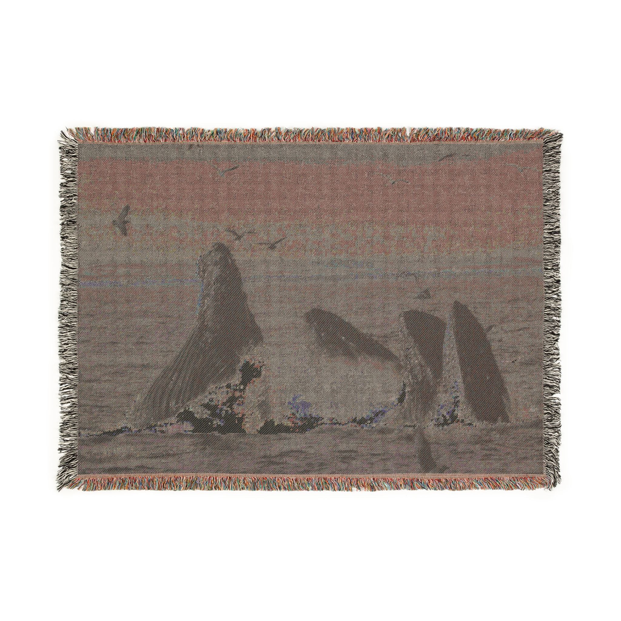 Humpback Whale Group Lunge Feed Woven Blanket - Ocean Scene Throw