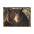 Black Bear Woven Throw Blanket – Rustic Cabin Decor, Wildlife Gift