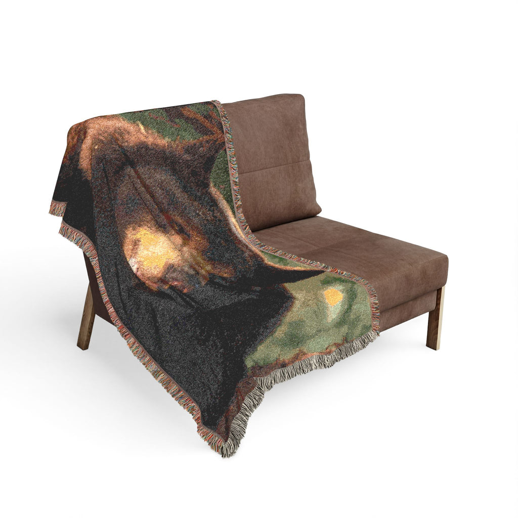 Black Bear Woven Throw Blanket – Rustic Cabin Decor, Wildlife Gift