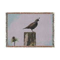 California Quail on post Woven Blanket