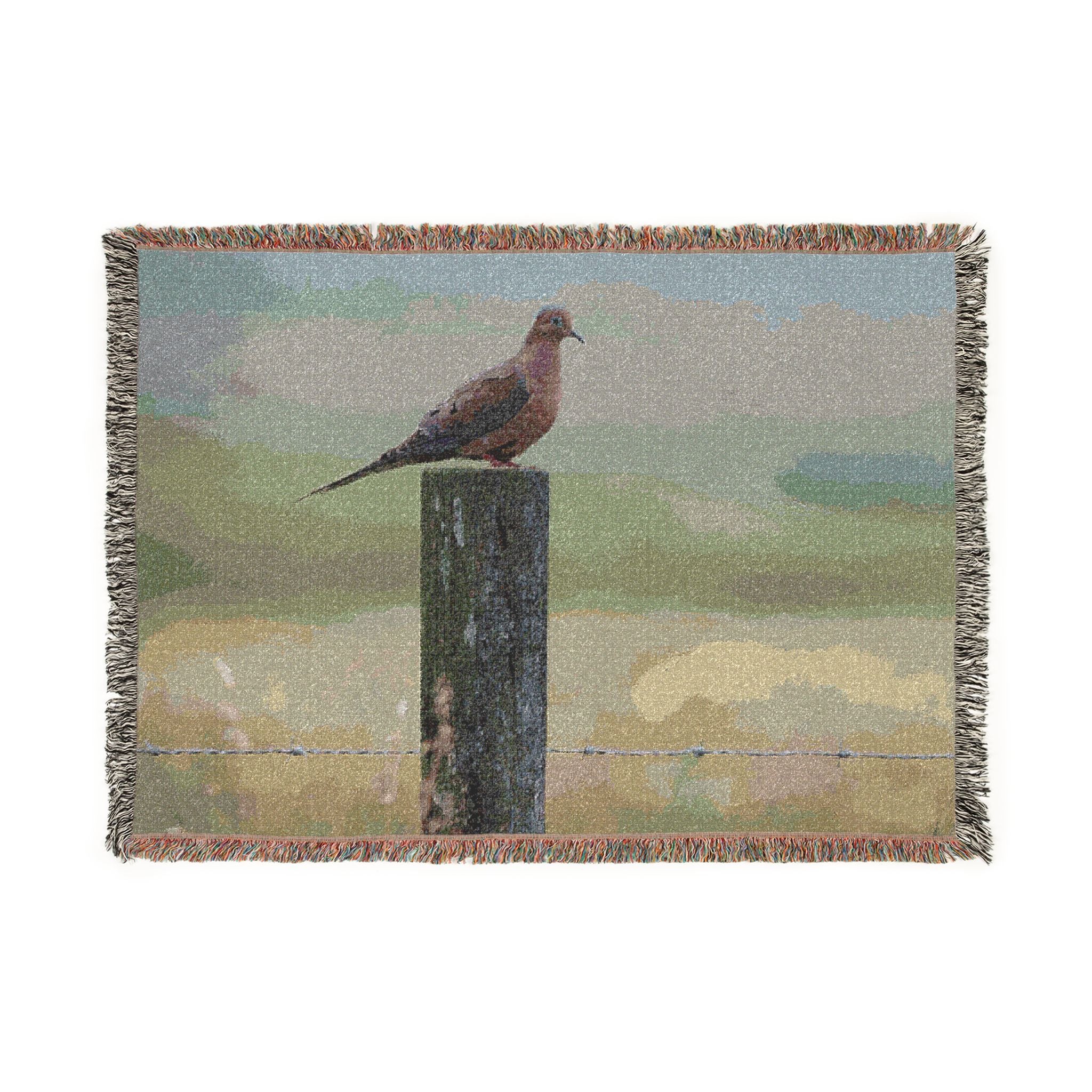 Mourning Dove on post Woven Blanket