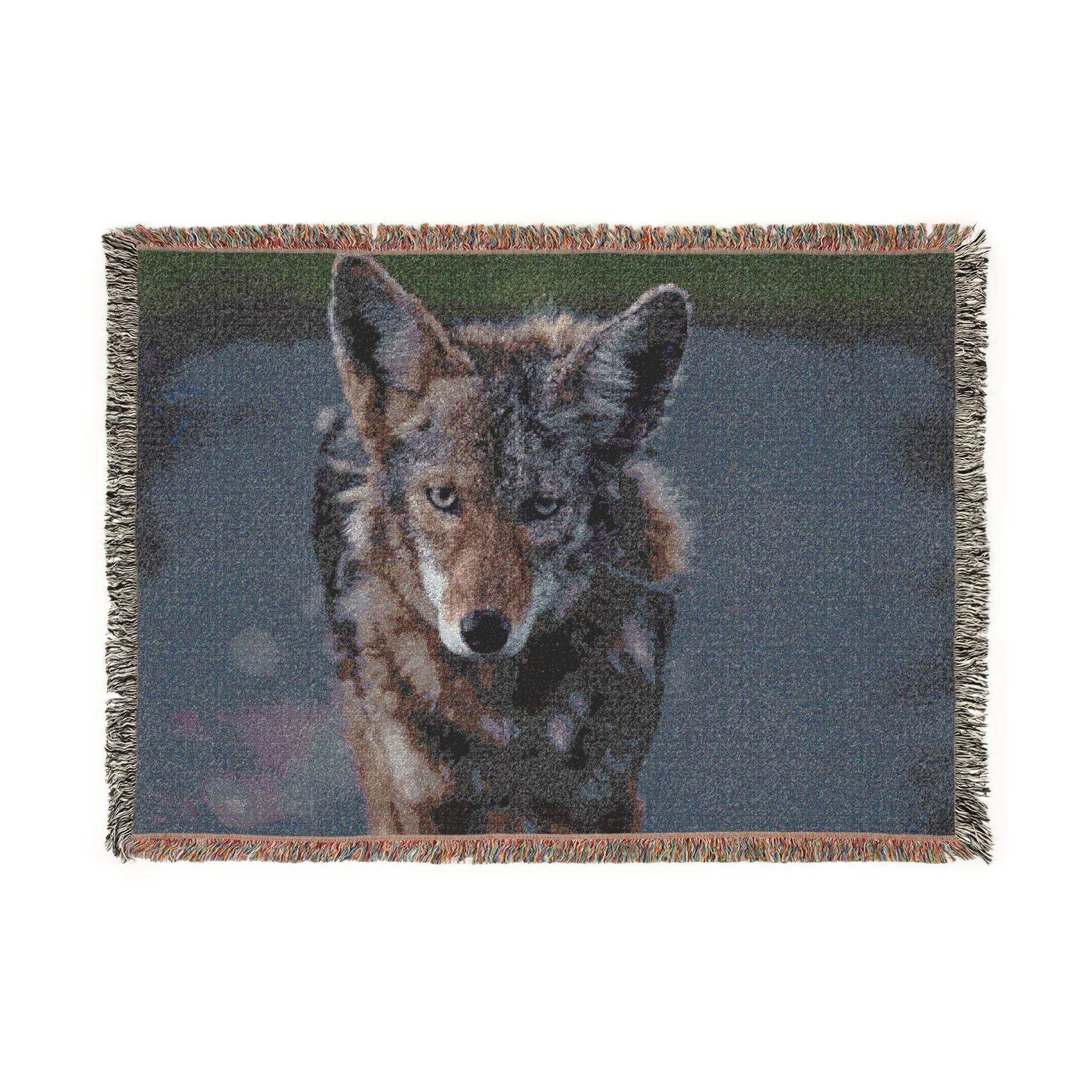 Curious Coyote Woven Throw Blanket