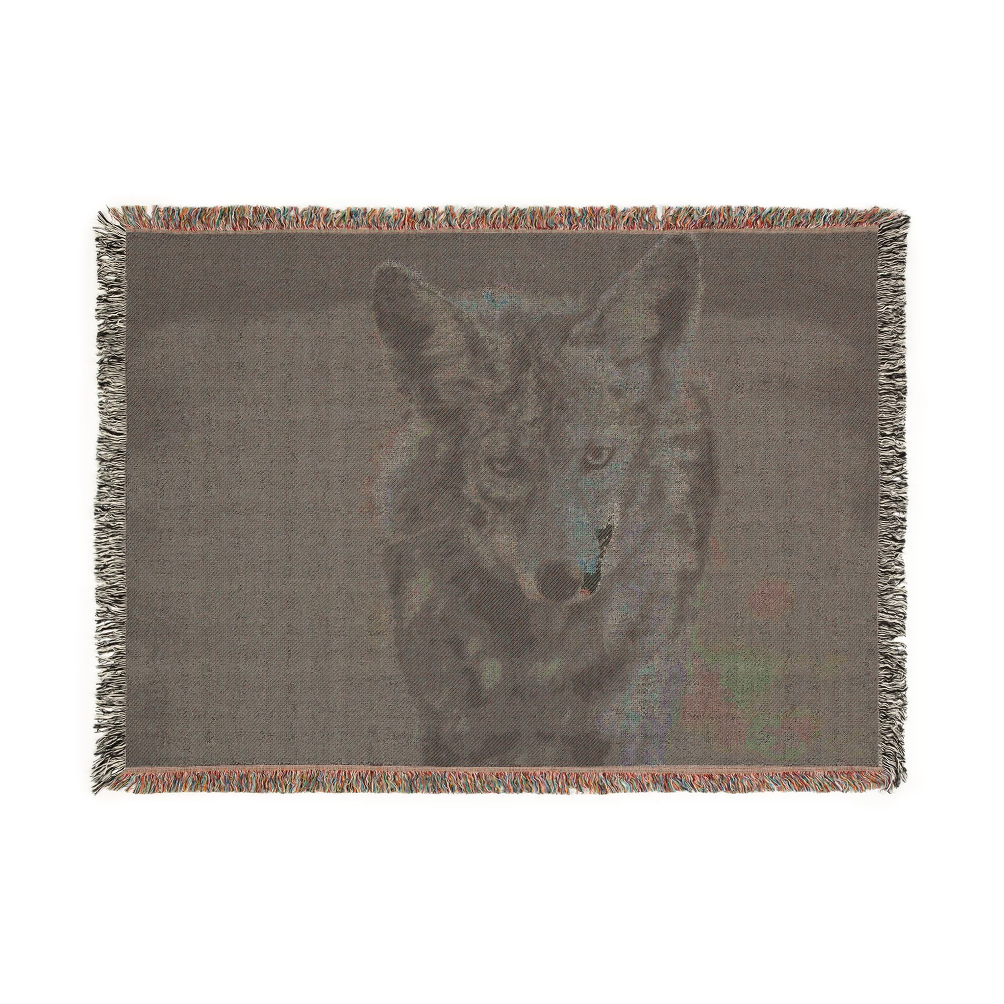 Curious Coyote Woven Throw Blanket