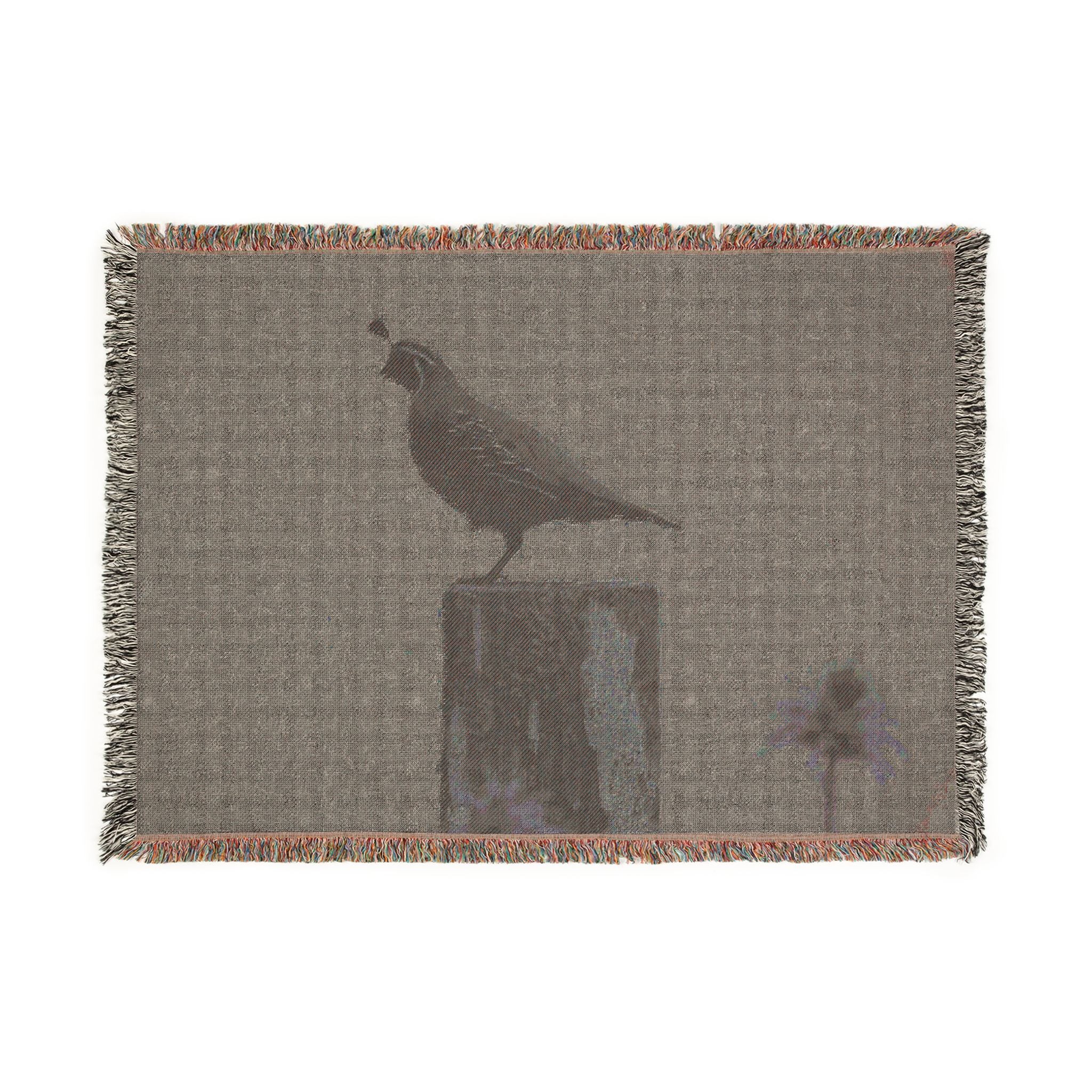 California Quail on post Woven Blanket
