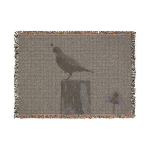 California Quail on post Woven Blanket