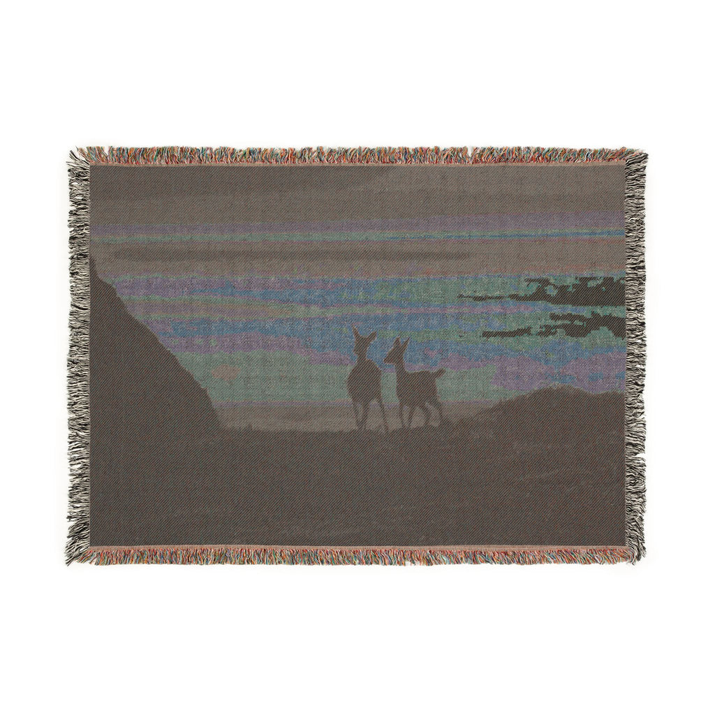 Deer at Dusk Woven Blanket — Scenic Woodland Throw for Cozy Home & Cabin Decor