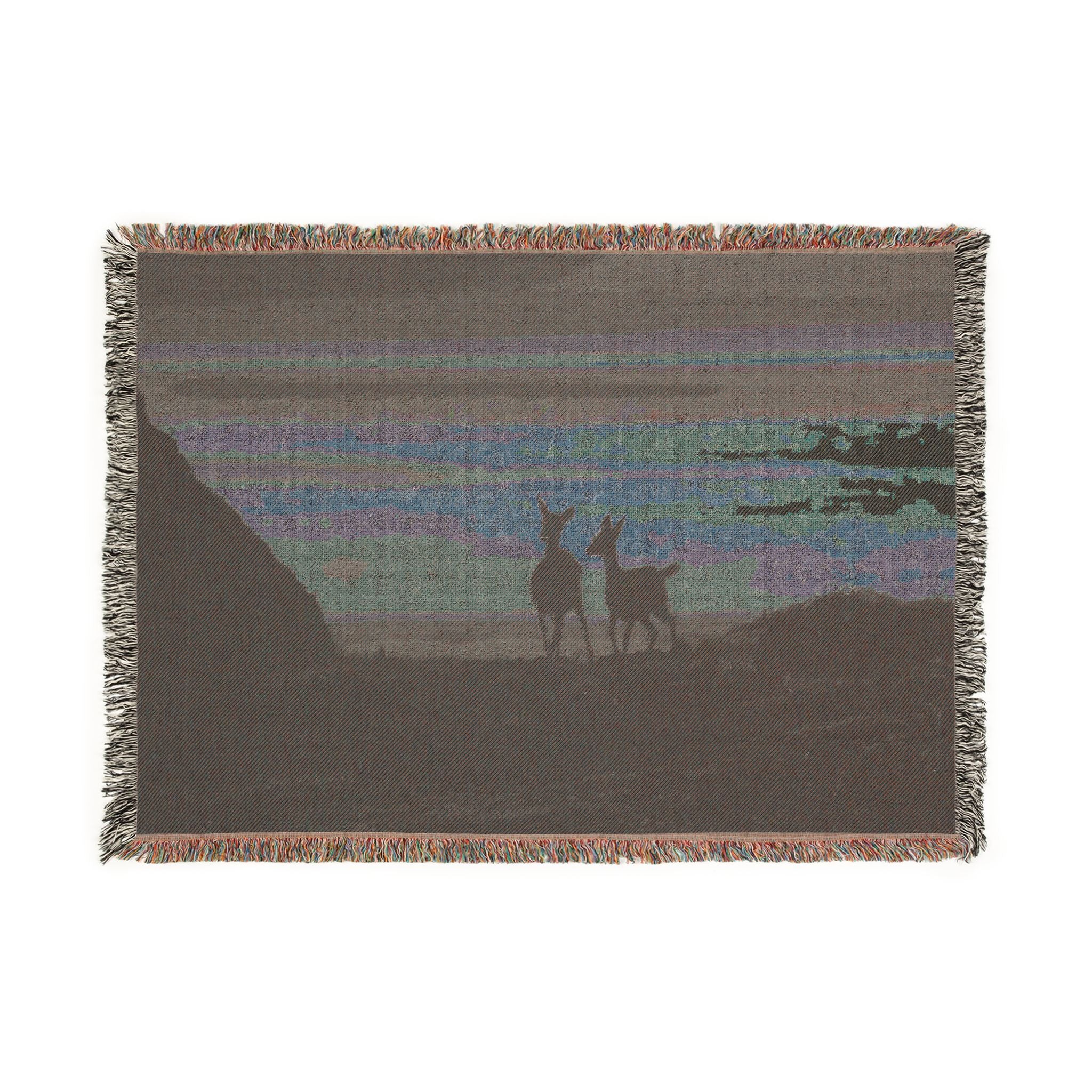 Deer at Dusk Woven Blanket — Scenic Woodland Throw for Cozy Home & Cabin Decor
