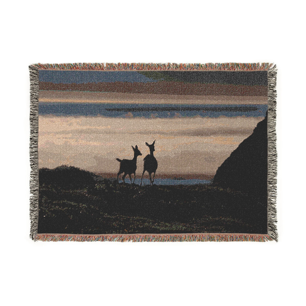 Deer at Dusk Woven Blanket — Scenic Woodland Throw for Cozy Home & Cabin Decor