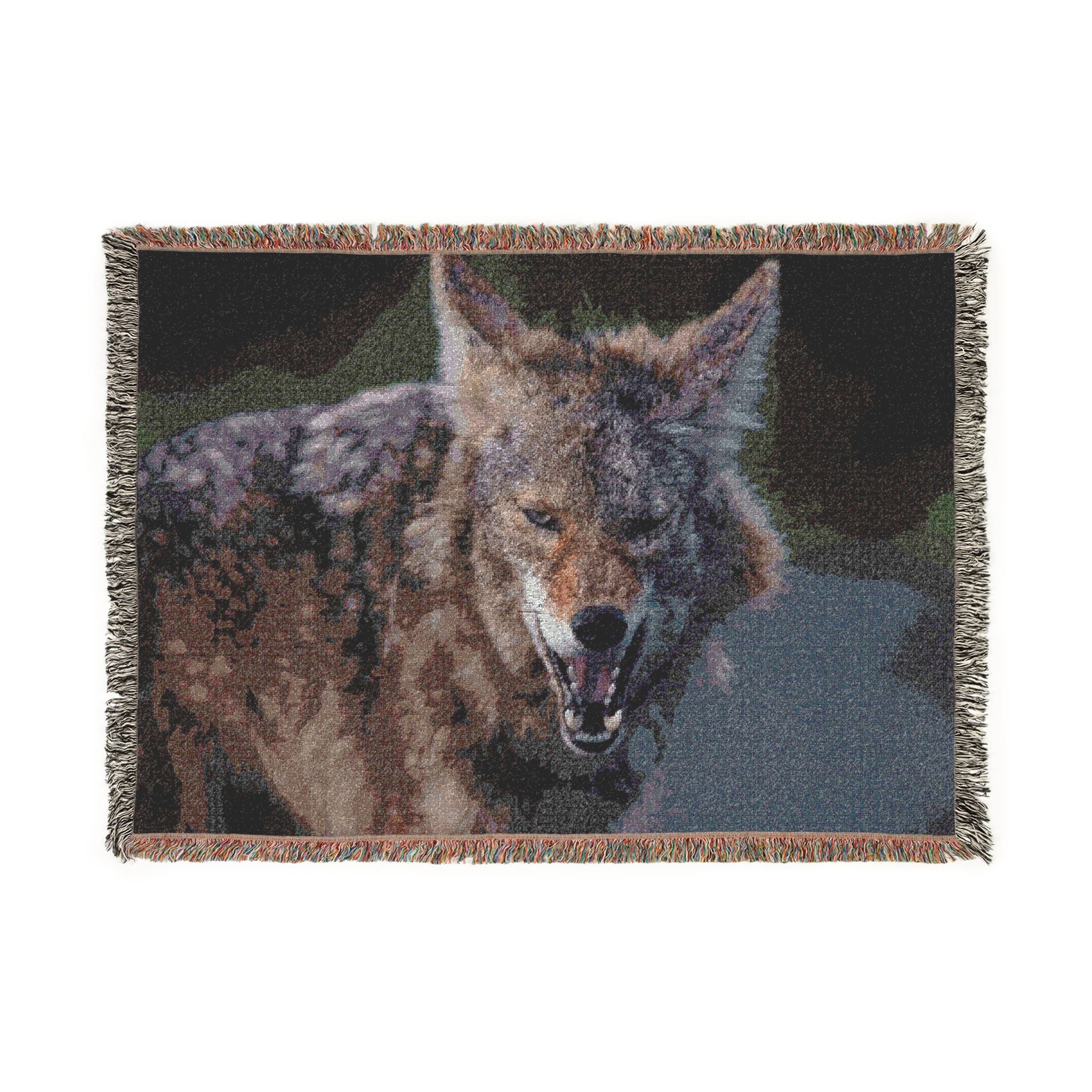 Coyote Woven Blanket — Rustic Wildlife Throw